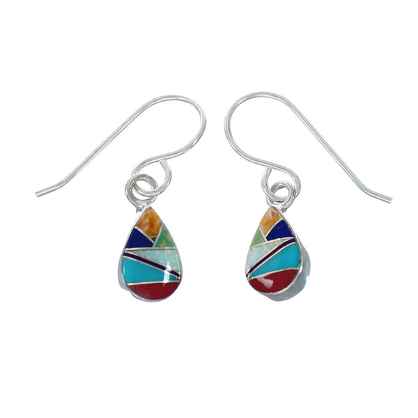 Authentic Sterling Silver And Multicolor Tear Drop Southwestern Hook Dangle Earrings TX10215